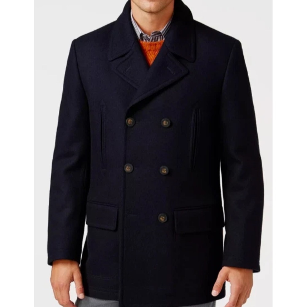 LAUREN RALPH LAUREN Wool Blend Pea Coat Size 46 R‎ Nautical Anchor Button Detail - Picture 5 of 9